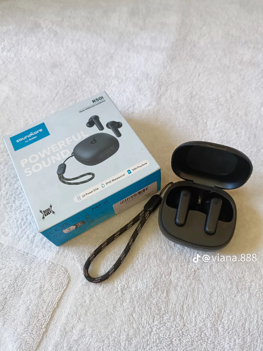 Écouteurs intra-auriculaires sans fil Anker Soundcore R50i True, TWS avec plus de 30 heures de lecture, appels clairs et basses hautes, résistant à l'eau IPX5, application Soundcore Connect avec 22 égaliseurs prédéfinis, connectivité rapide,
